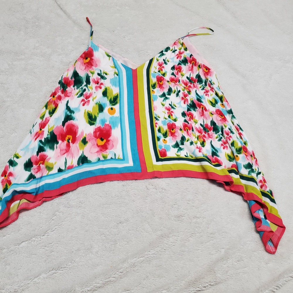 Zara White Pink Floral Banadana Spaghetti Strap Flowy Top Medium Casual Summer - Picture 5 of 8